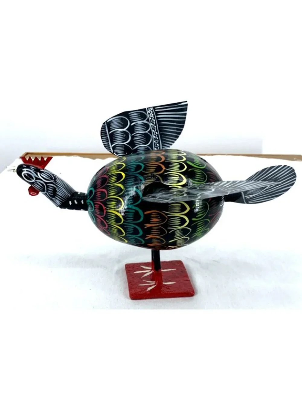 Alebrije Turkey Hand Painted Wood Carving Oaxacan Folk Art Nodder Bobblehead 5.5